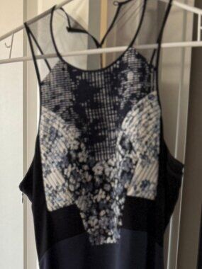 Special Occasion Dress, Sheer Navy Blue, hand stitched. Size 4